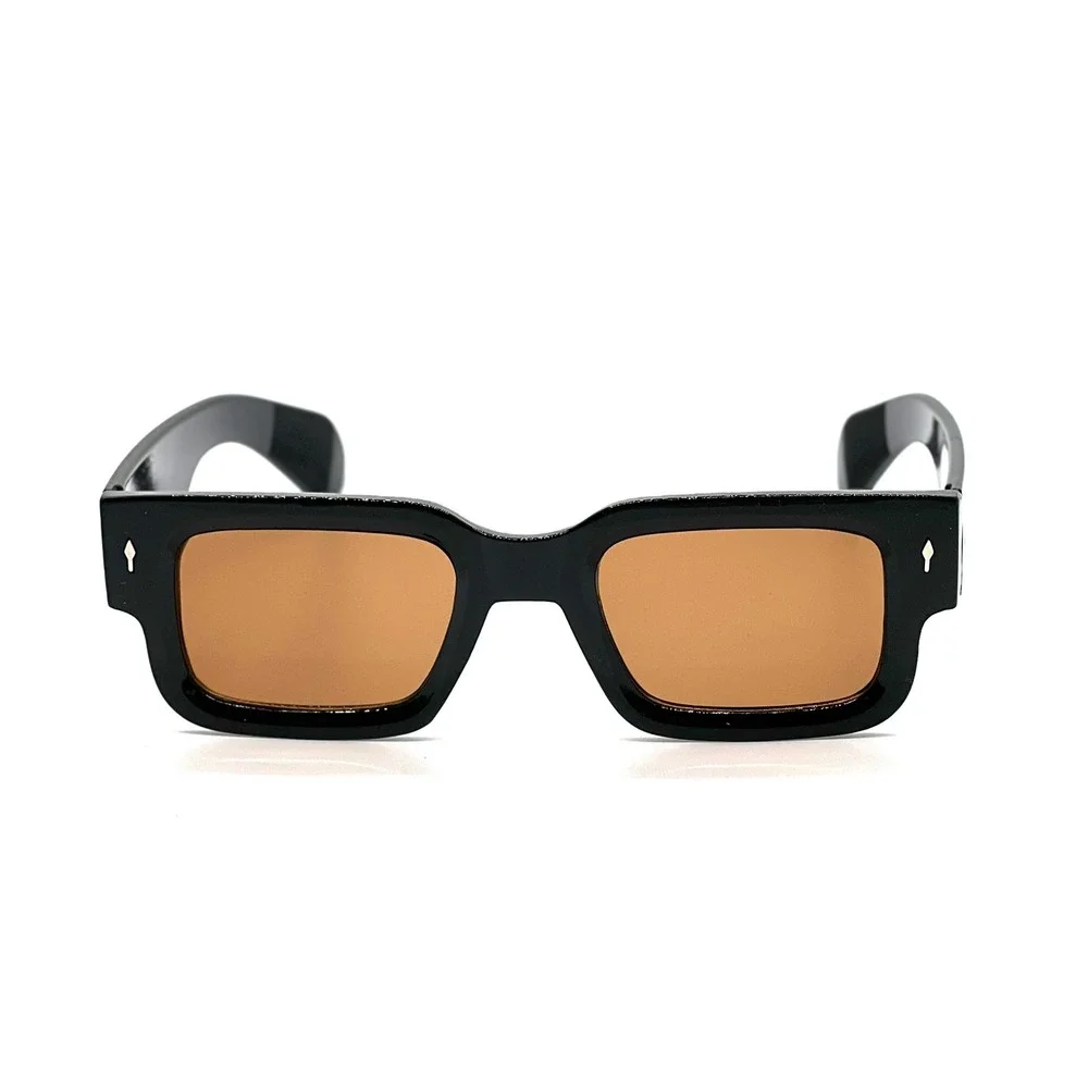 Black Rectangular Sunglasses Amber Brown Lenses Men's Fashion Eyewear UV Protect